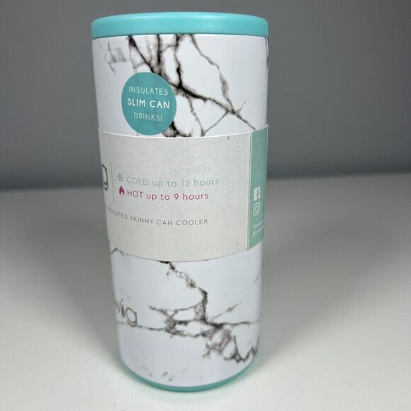 Swig Life Skinny Slim Can Cooler Insulated Marble & Turquoise Hot Cold 12 oz - Picture 3 of 5
